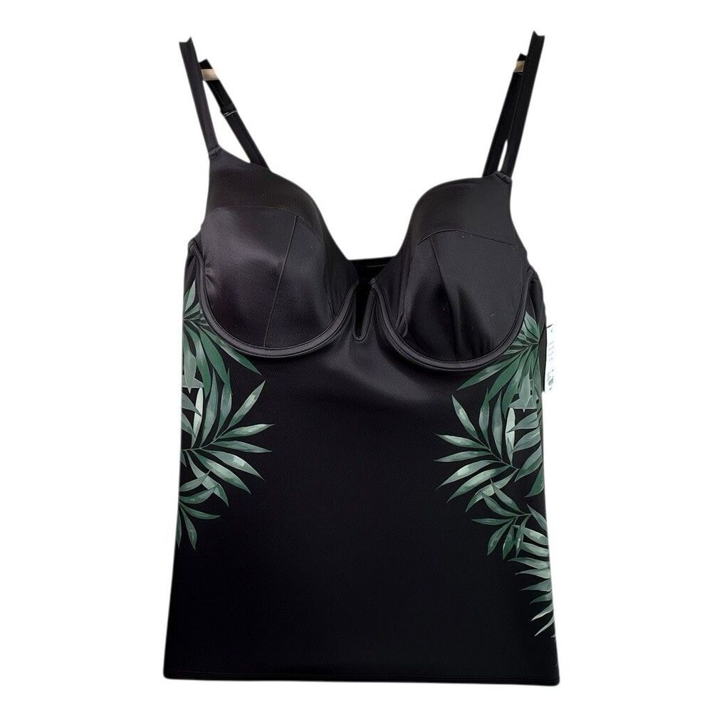NWT Cacique Swim Tankini Lightly Lined Balconette Sz 40D Palm Leaf Top
